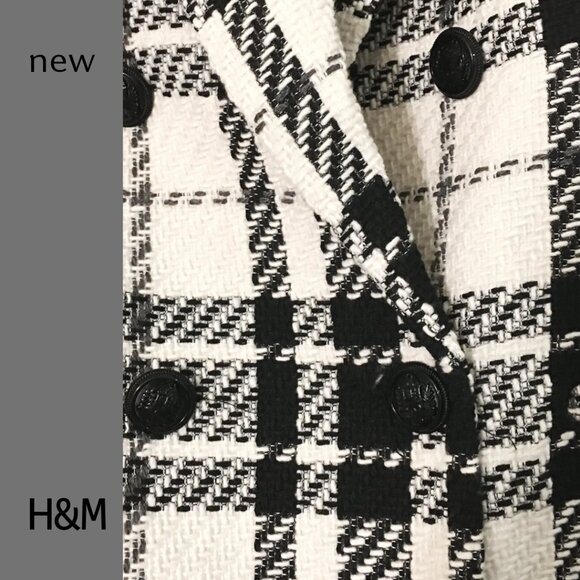 2-pc NWT H&M black & white plaid textured-weave blazer and skirt set, Sz S & 8 - Picture 6 of 12